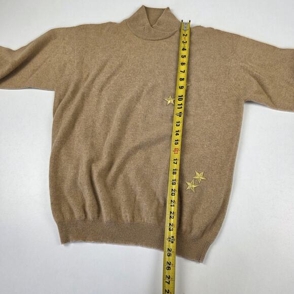 Gentry‎ Portofino Sweater Womens Large Tan 100% Cashmere Embroidered Stars Italy - Picture 3 of 13